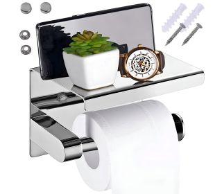 UCHWYT NA PAPIER TOALETOWY Z PÓŁKĄ WC CHROM SREBRNY METALOWY WIESZAK