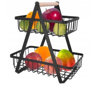 METALOWY KOSZ KOSZYK NA OWOCE DWUPOZIOMOWY CZARNY STOJAK PIĘTROWY 2 POZIOMY